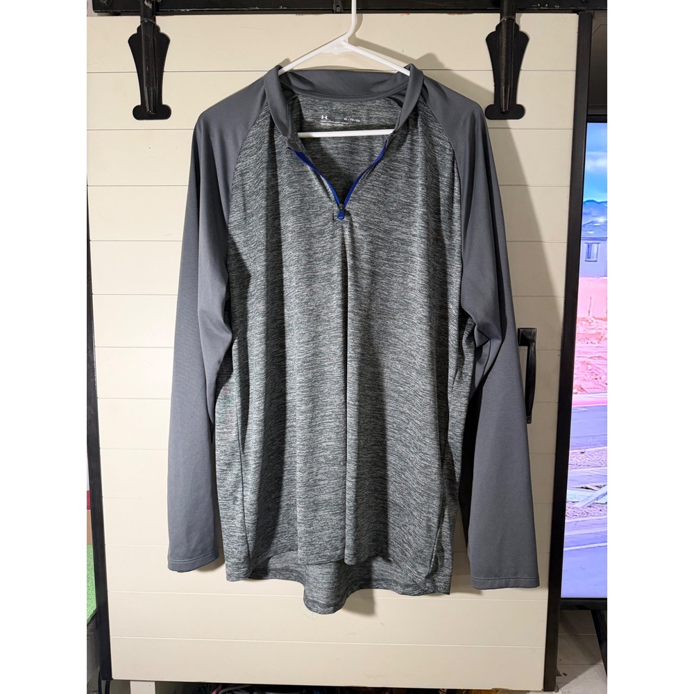 Under Armour Mens XL Gray Quarter Zip Pullover HeatGear Loose Long Sleeve